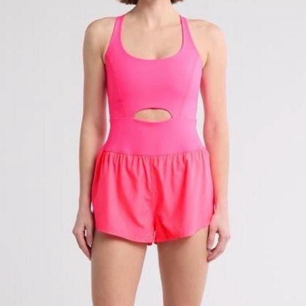 FP Movement Righteous Runsie Romper Pink Sz M Free People Athletic Workout EUC